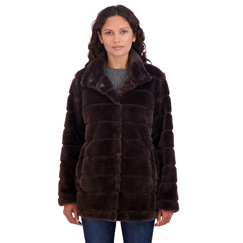 Womens Sebby Collection Snap Front Grooved Faux Fur Jacket Product Image