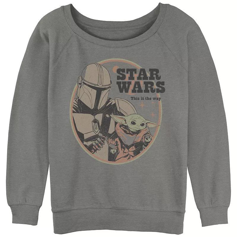 Juniors The Mandalorian Mando And Grogu Stamp Slouchy Terry Graphic Pullover, Womens Gray Grey Product Image