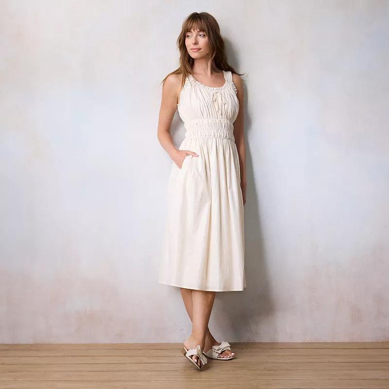 Womens LC Lauren Conrad Shirred Tank Midi Dress English Ivory product image