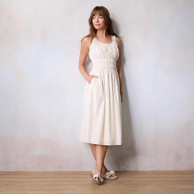 Womens LC Lauren Conrad Shirred Tank Midi Dress English Ivory Product Image