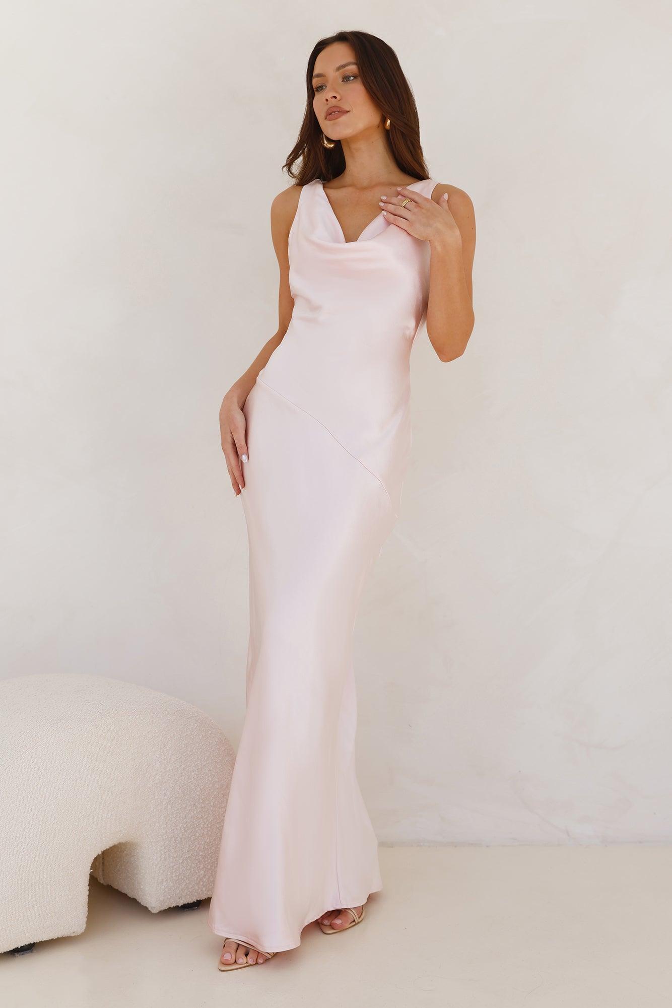 Seen For You Cowl Neck Satin Maxi Dress Pink Product Image