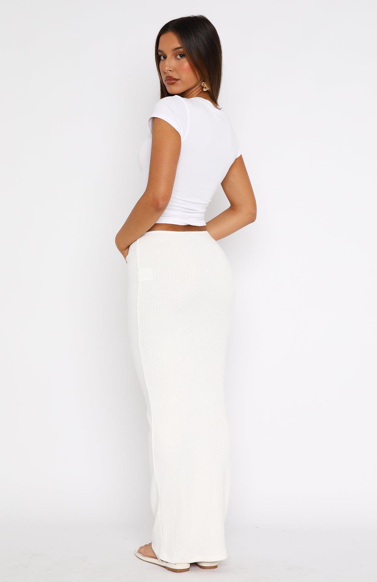 Flirtatious Ribbed Maxi Skirt White Product Image