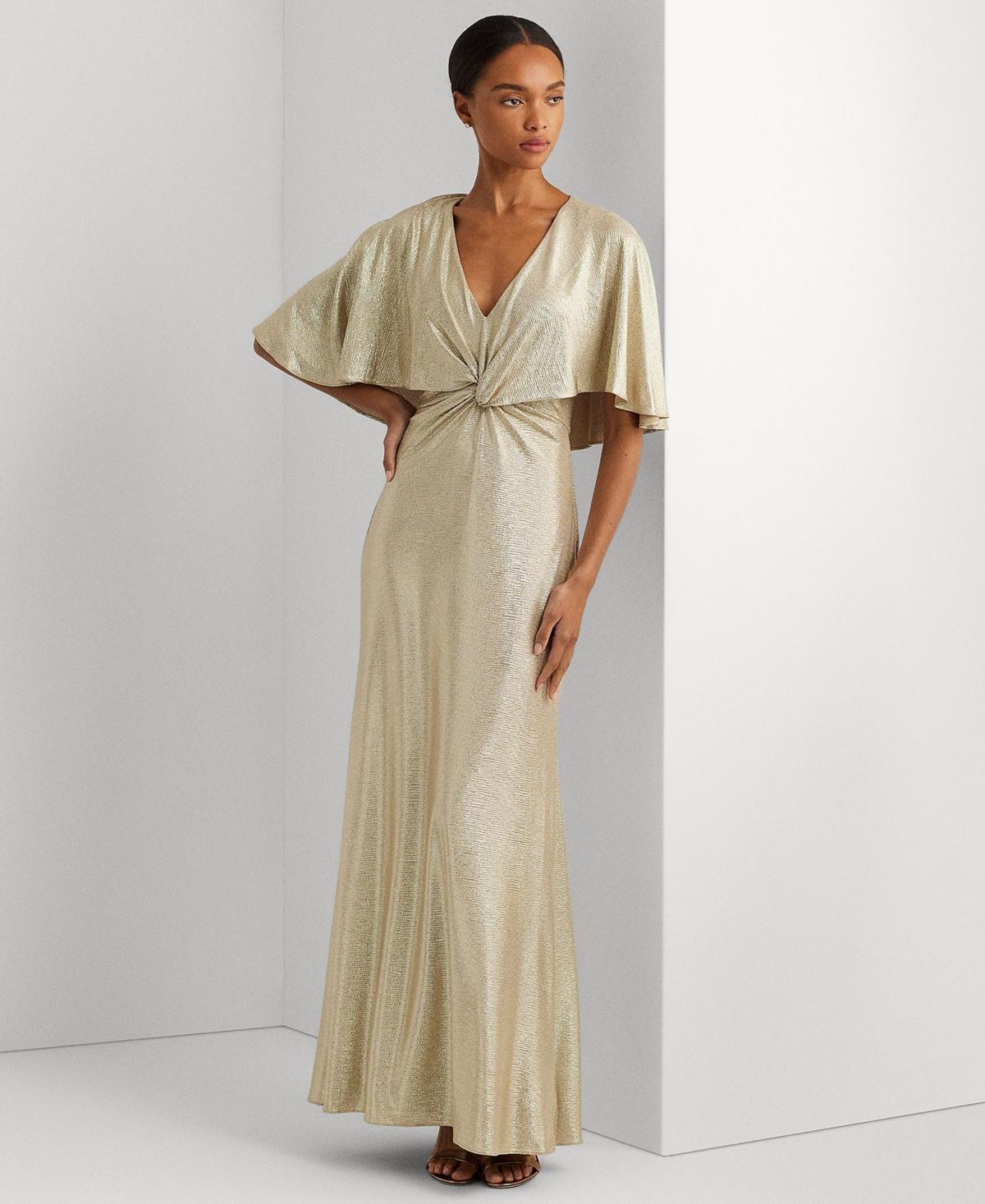 Lauren Ralph Lauren Metallic Knit Twist-Front Cape Gown Women's Dress Product Image