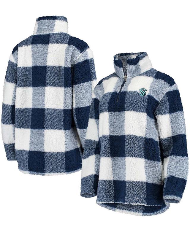 Womens G-III 4Her by Carl Banks Deep Sea Blue/White Seattle Kraken Plaid Sherpa Quarter-Zip Jacket Krk Blue Product Image