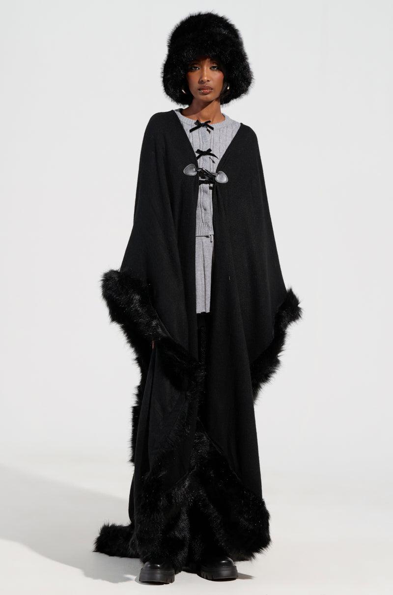 LOVE MY LIFE FAUX FUR TRIM PONCHO Product Image