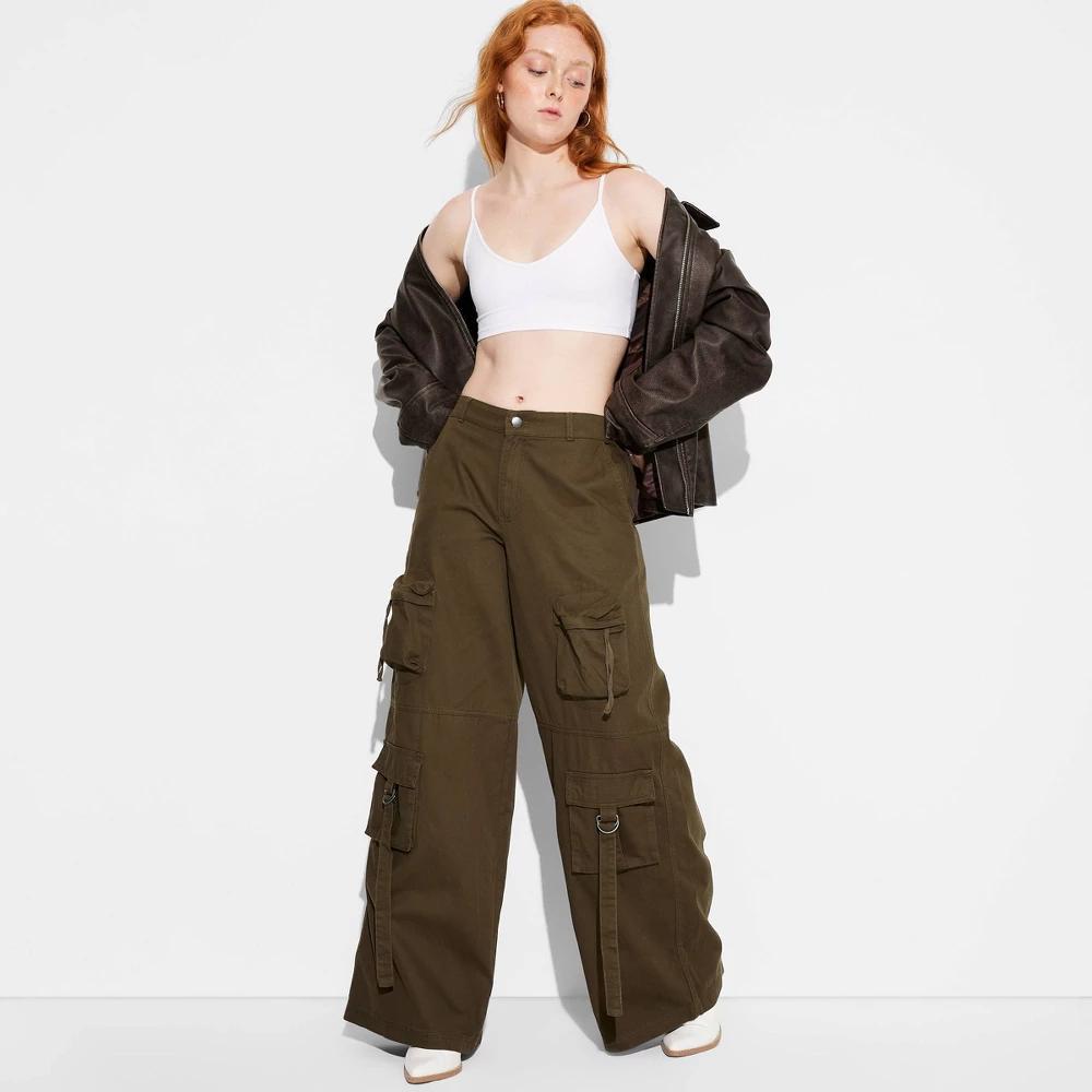 Womens High-Rise Extreme Baggy Wide Leg Cargo Pants - Wild Fable Olive XS Product Image