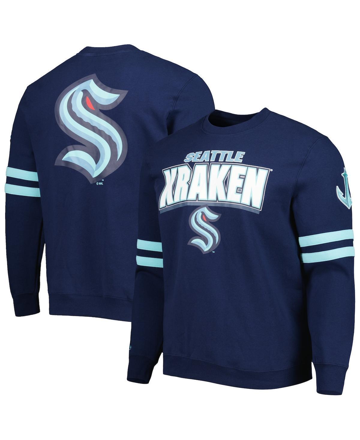 Mens Mitchell & Ness Deep Sea Blue Seattle Kraken Allover Logo Pullover Sweatshirt Krk Blue Product Image