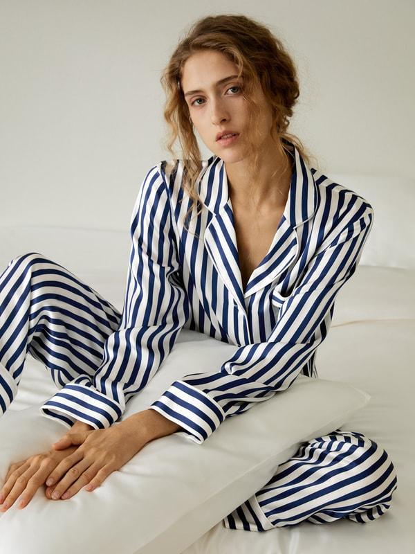 Amalfi Button-Up Full Length Striped Pajama Set Product Image