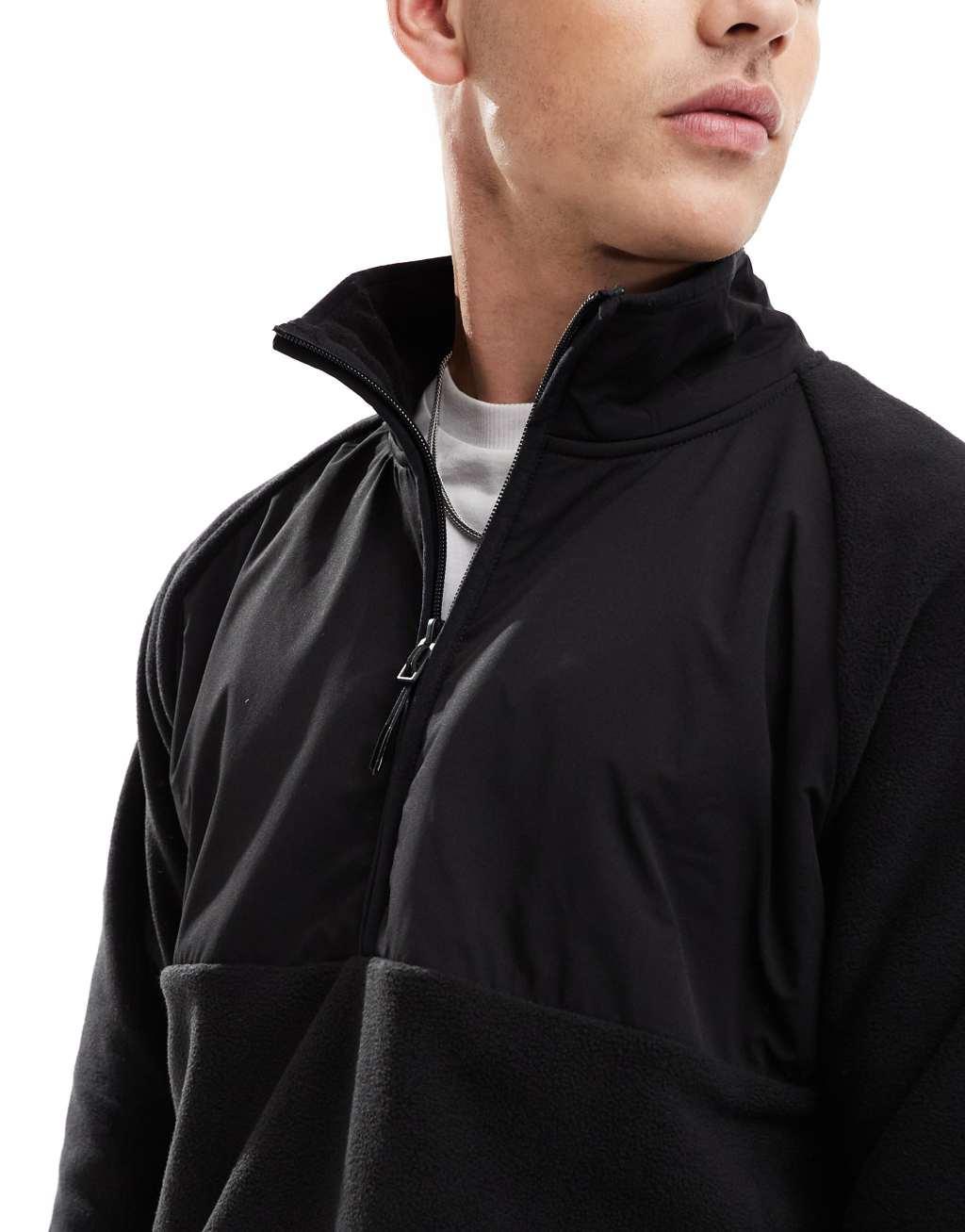 Jack & Jones half zip fleece with nylon panel in black  Product Image