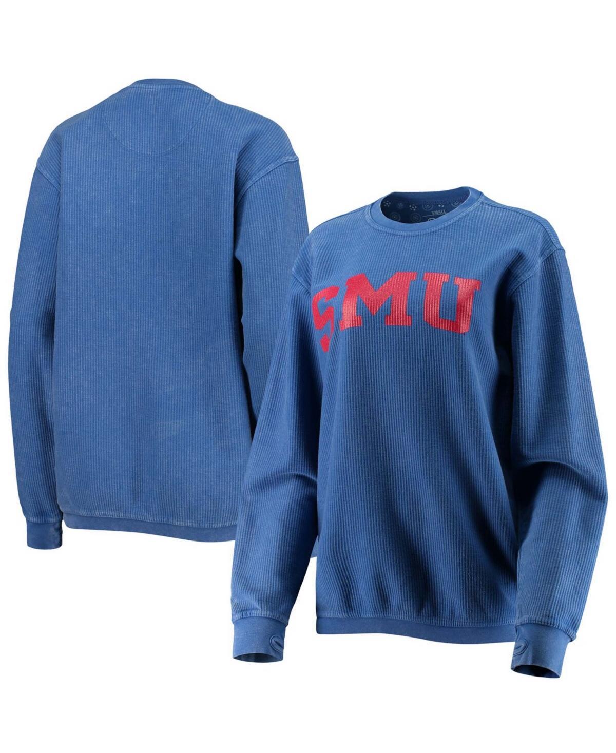 Womens Royal Smu Mustangs Comfy Cord Vintage-Like Wash Basic Arch Pullover Sweatshirt Product Image