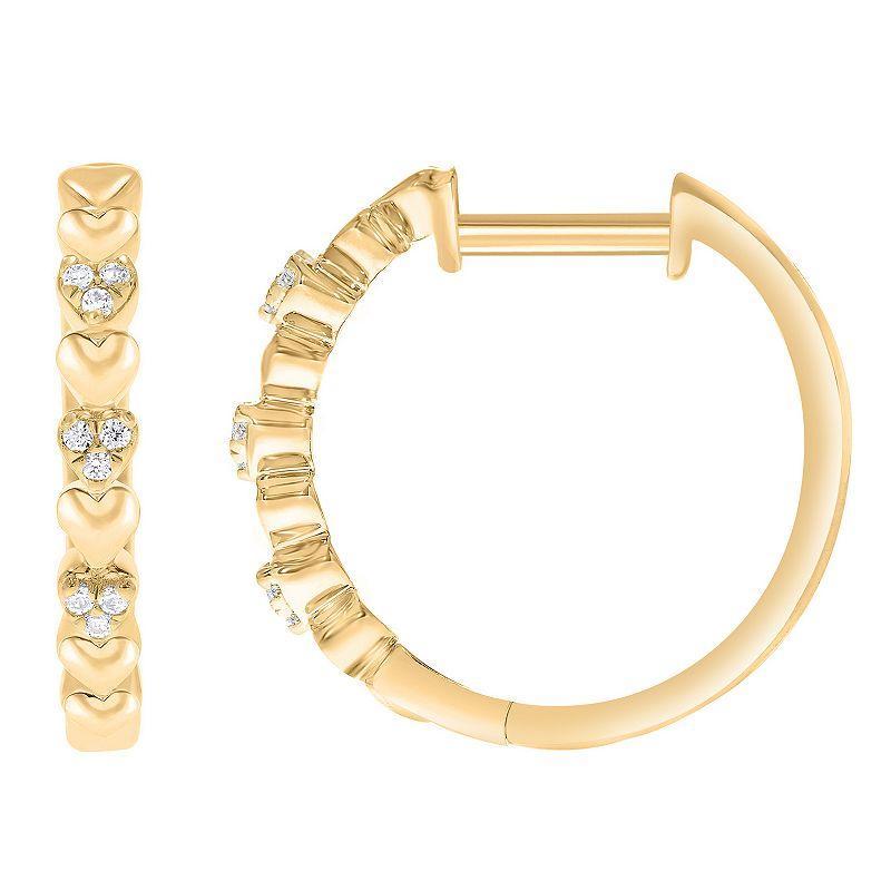 10k Gold 1/10 Carat T.W. Diamond Heart Hoop Earrings, Womens, Yellow Product Image