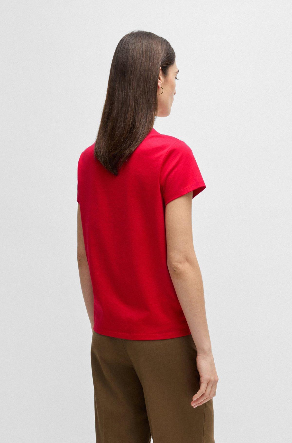 BOSS - Mercerized-cotton T-shirt with logo detail - Red Product Image