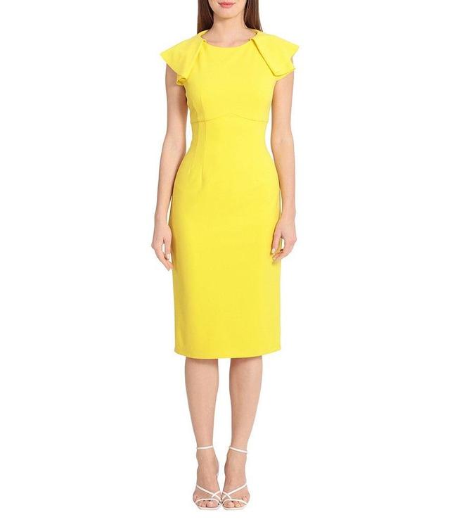 Maggy London Stretch Ruffle Cap Sleeve Sheath Dress Product Image