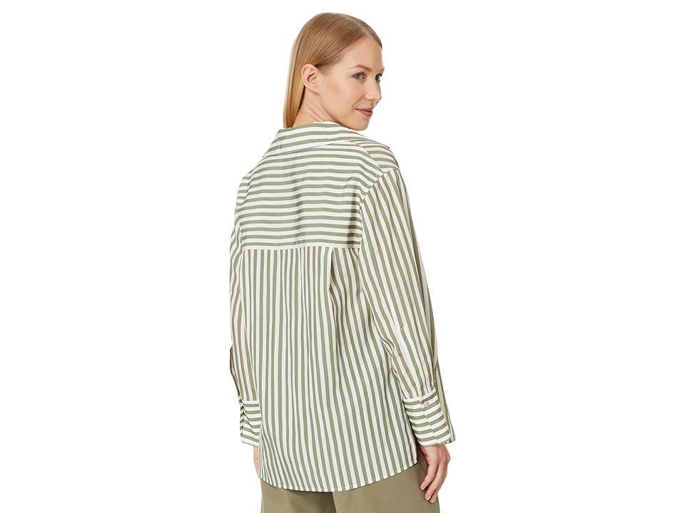 Womens Striped Shaped-Collar Long-Sleeve Top Product Image