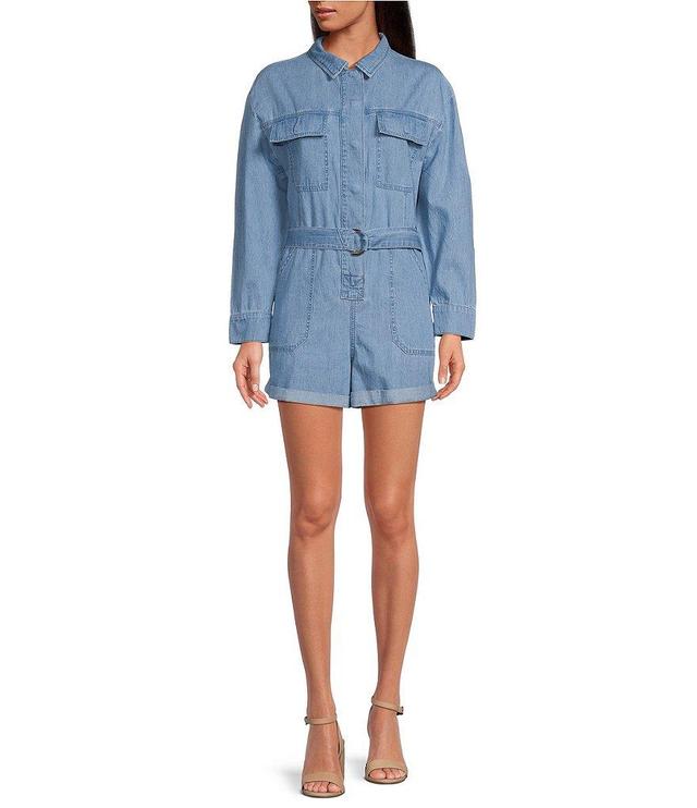 Gianni Bini Charlie Denim Button Down Long Sleeve Romper Product Image