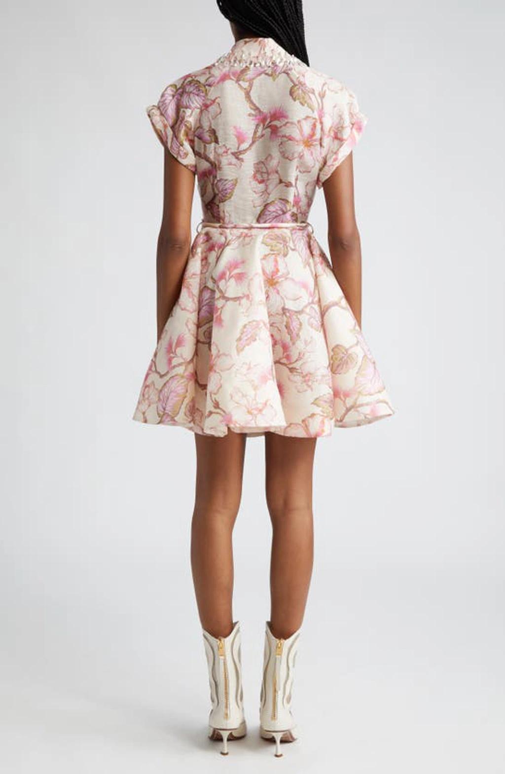 ZIMMERMANN Matchmaker Embellished Floral-print Linen And Silk-blend Mini Dress In Coral Hibiscus Product Image