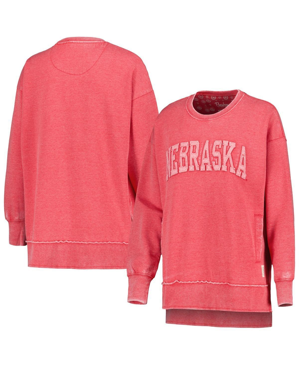 Womens Pressbox Scarlet Distressed Nebraska Huskers Marniville Vintage-Like Wash Pullover Sweatshirt Product Image