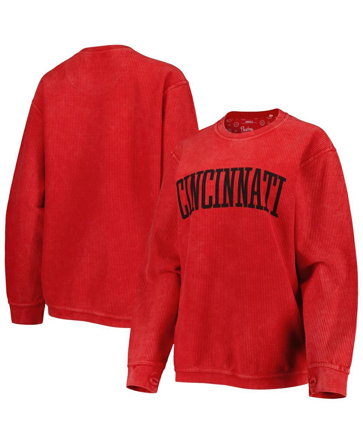 Womens Pressbox Red Cincinnati Bearcats Comfy Cord Vintage-Like Wash Basic Arch Pullover Sweatshirt Product Image