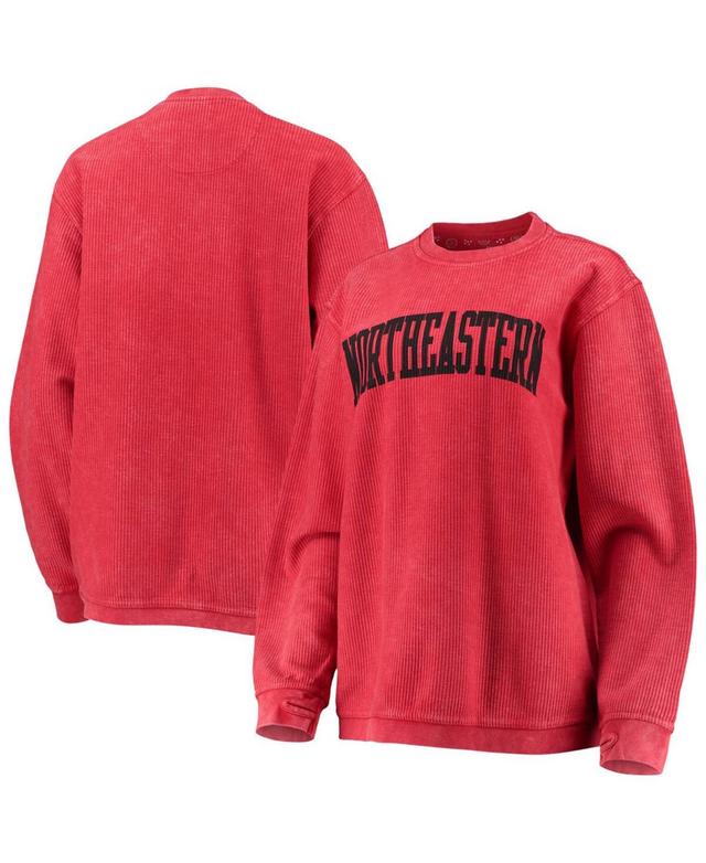 Womens Red Northeastern Huskies Comfy Cord Vintage-Like Wash Basic Arch Pullover Sweatshirt Product Image