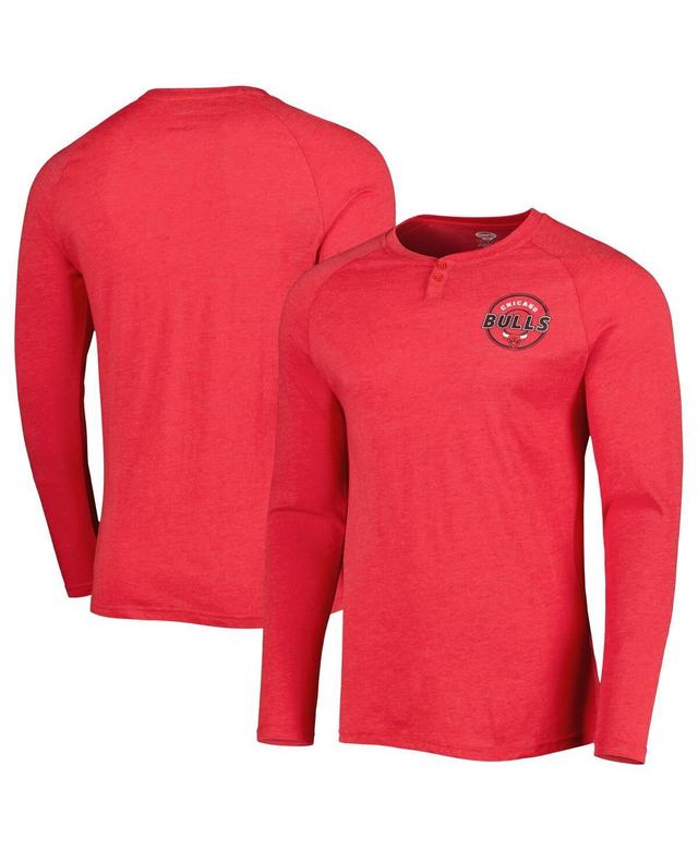 Mens Concepts Sport Heathered Red Chicago Bulls Left Chest Henley Raglan Long Sleeve T-Shirt Product Image