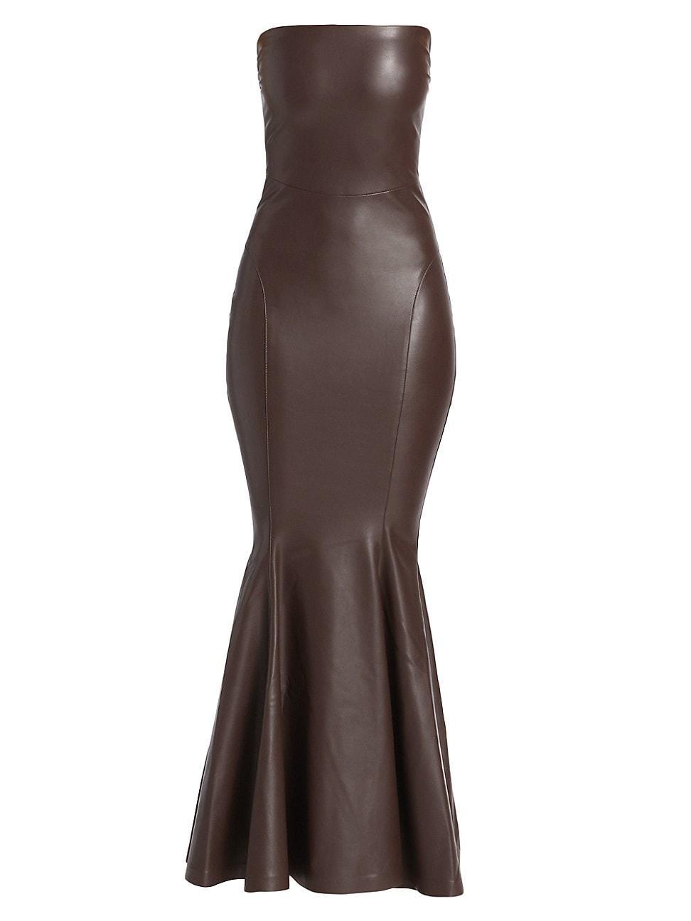 Womens Strapless Fishtail Faux Leather Gown Product Image