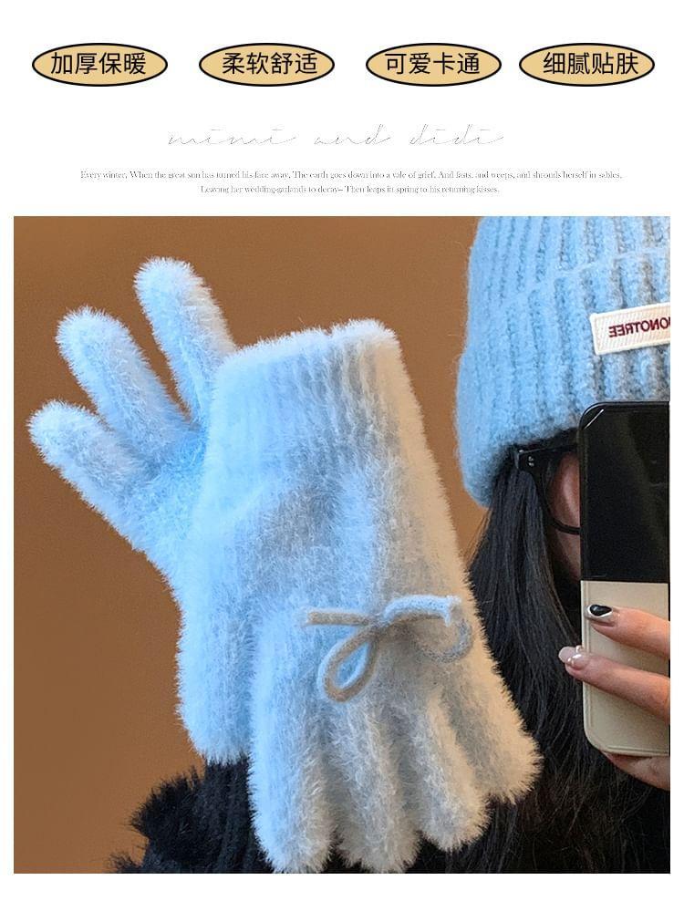 Bow Fluffy Knit Gloves Product Image