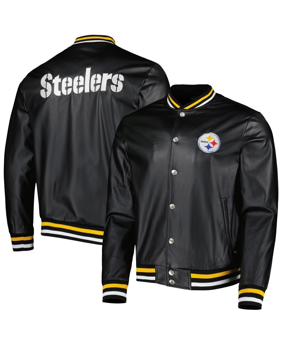 Men's The Wild Collective Black Pittsburgh Steelers Metallic Bomber Full-Snap Jacket Product Image