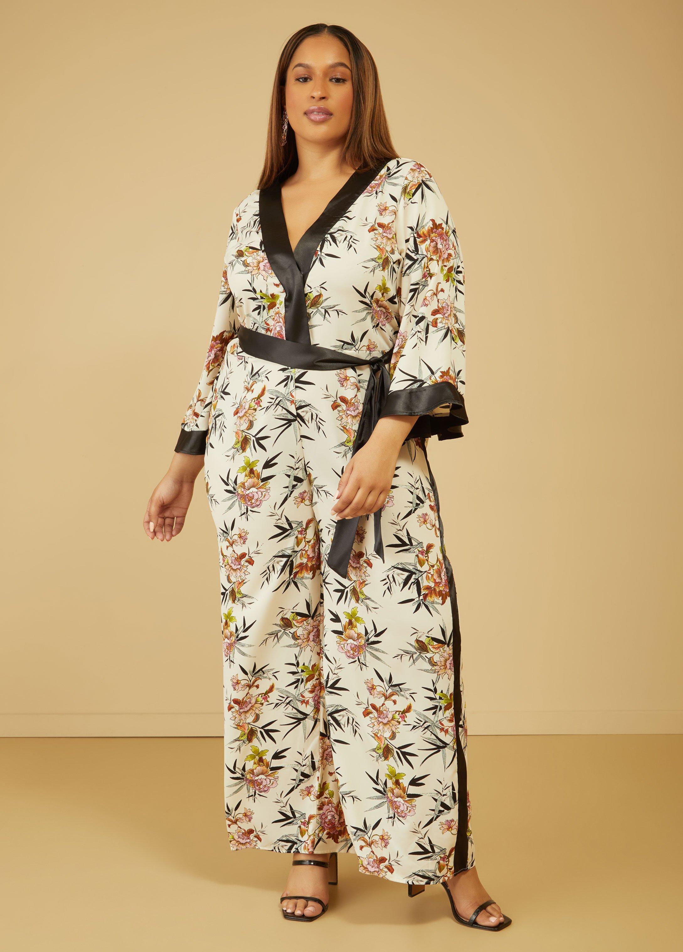 Plus Size Floral Print Wide Leg Jumpsuit Ashley Stewart Product Image