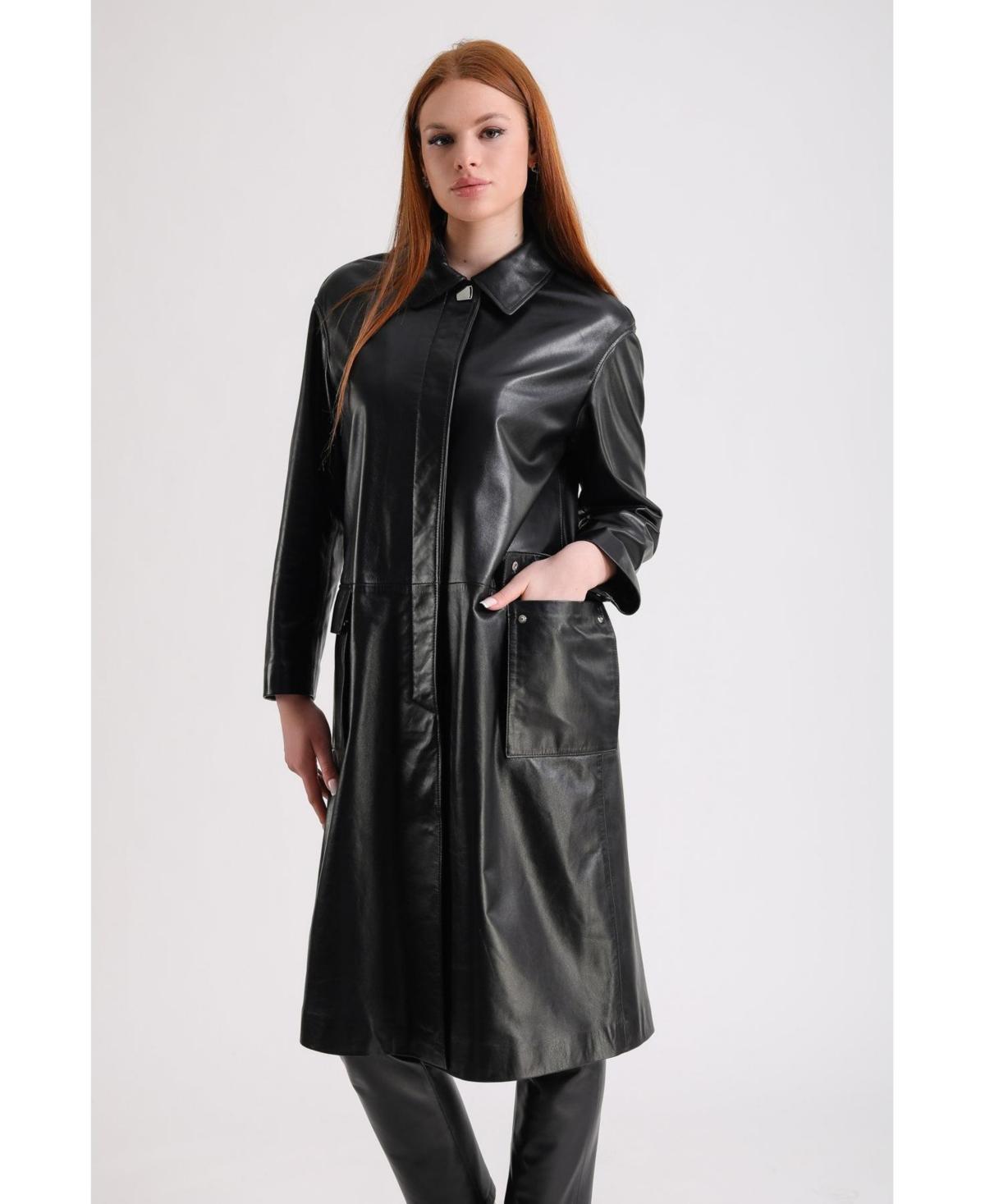 Furniq Uk Womens Leather Trench coat Black product image