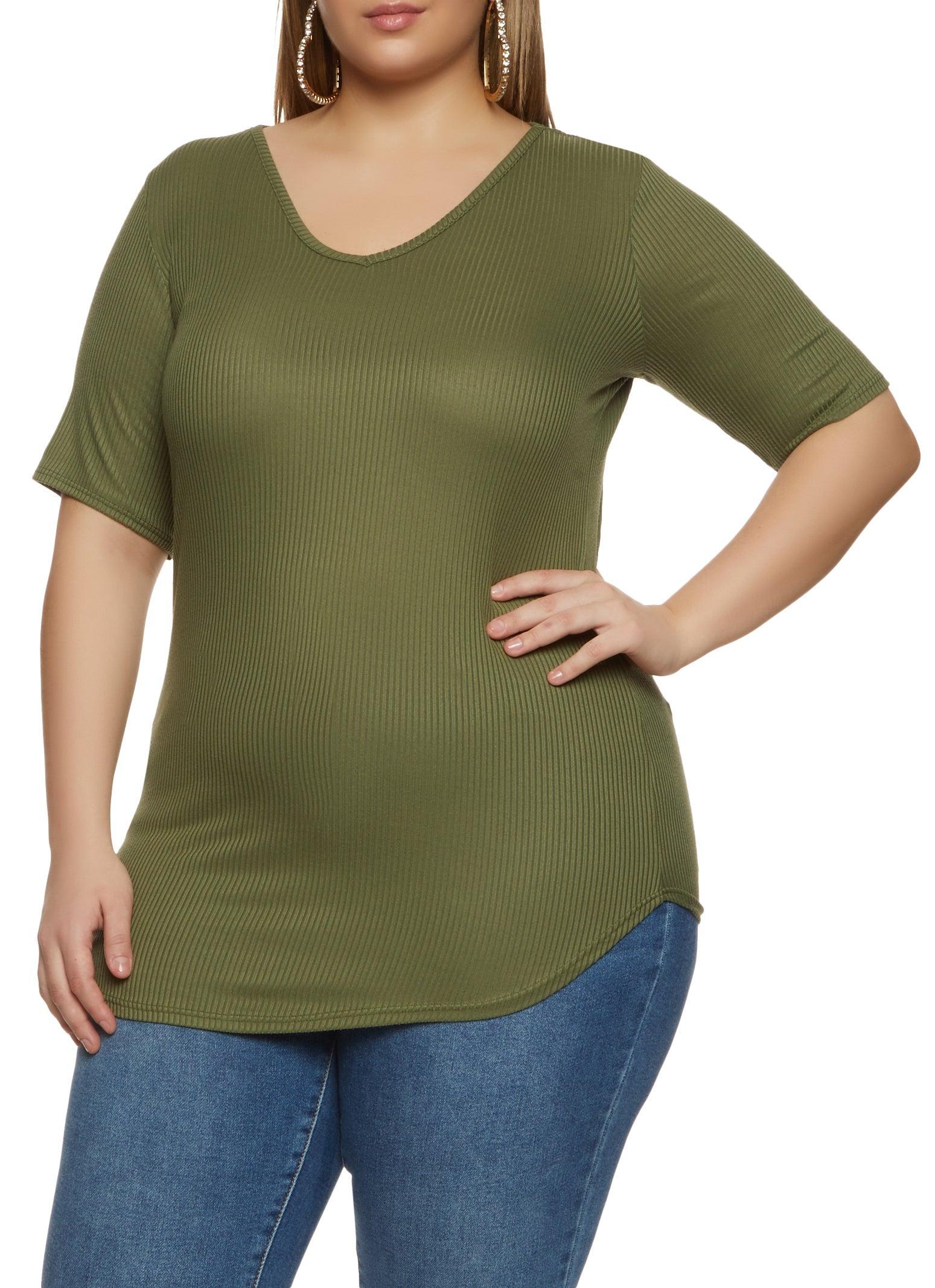 Womens Plus Size Rib Knit V Neck Tee product image