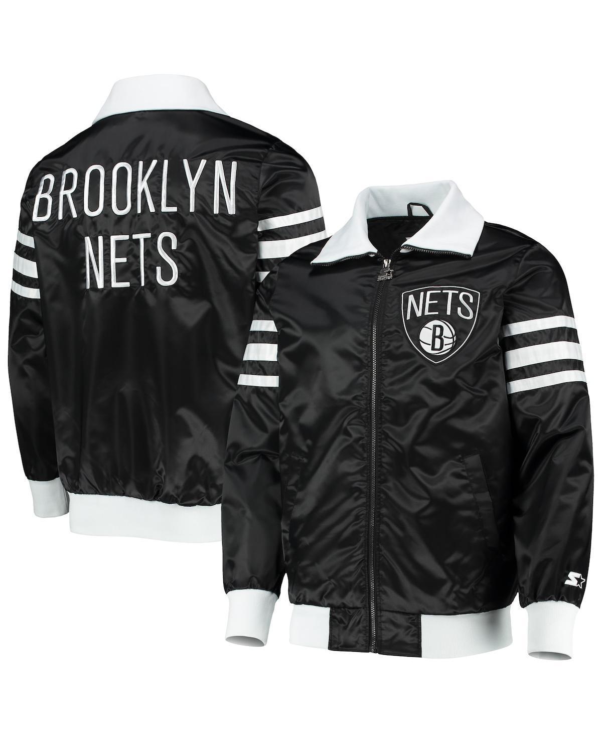 Mens Starter Black Brooklyn Nets The Captain II Full-Zip Varsity Jacket Product Image