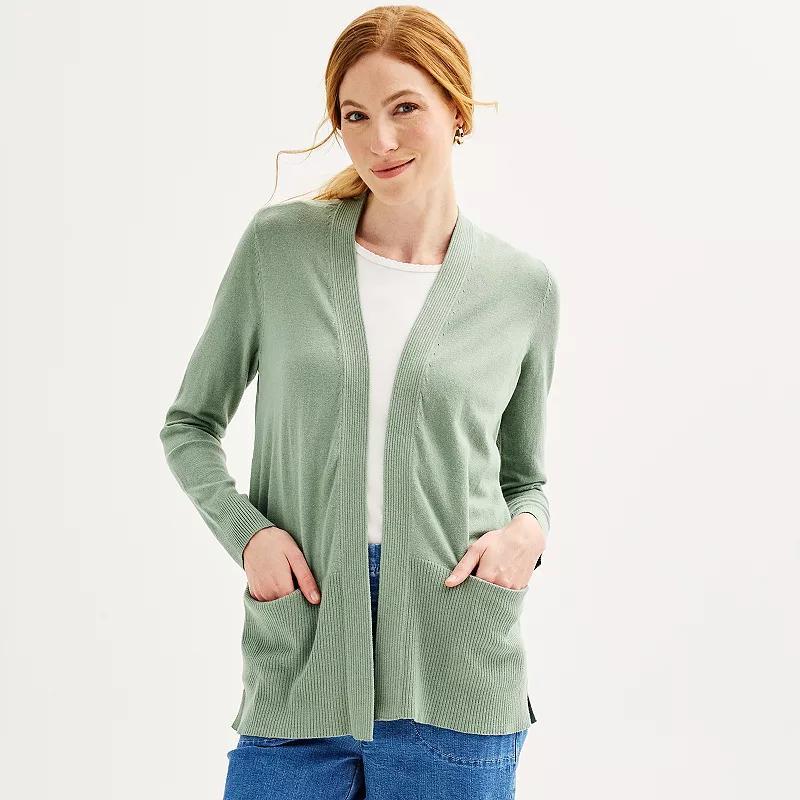 Womens Croft & Barrow Cardigan with Pockets Pink Product Image