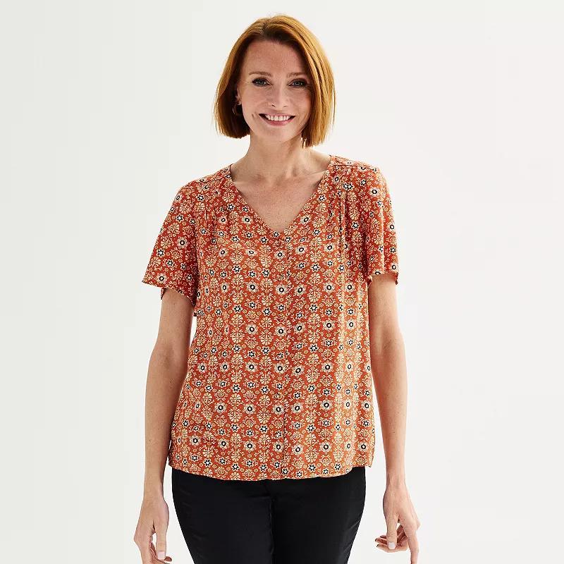 Womens Croft & Barrow Short Sleeve Femme Blouse Product Image