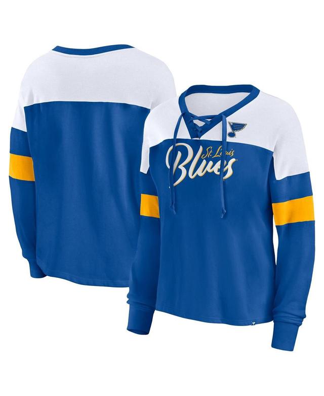 Womens Fanatics Blue St. Louis Blues Take the Shot Long Sleeve Lace-Up V-Neck T-shirt Product Image