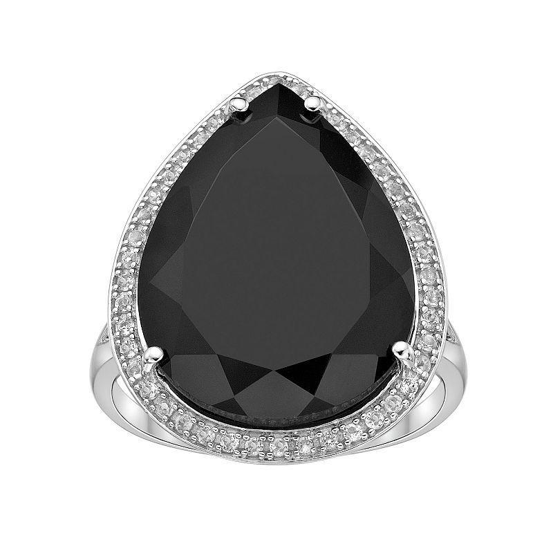 Gemminded Sterling Silver Black Onyx & White Topaz Pear-Shaped Ring, Womens Product Image