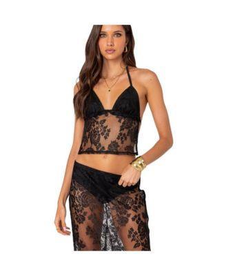 Women's Bess Open Back Sheer Lace Top Product Image