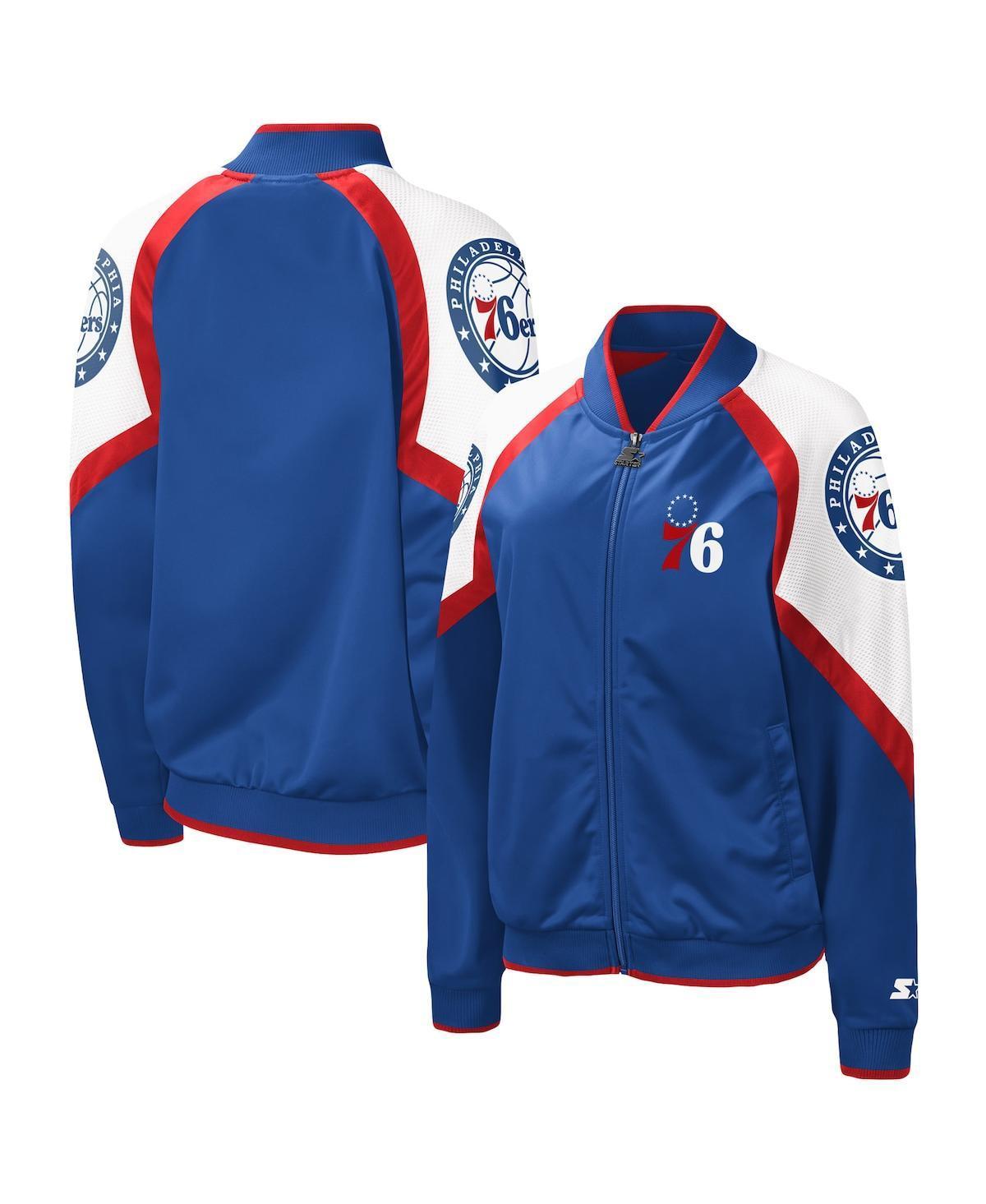 Womens Starter Royal/Red Philadelphia 76ers Fan Girl Satin Raglan Full-Zip Jacket Blue Product Image