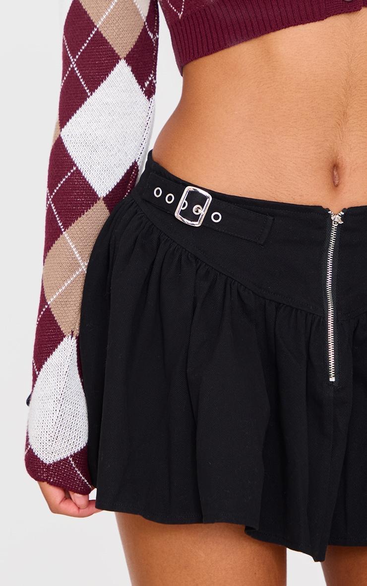 Black Twill Double Buckle Detail Mini Skirt Product Image