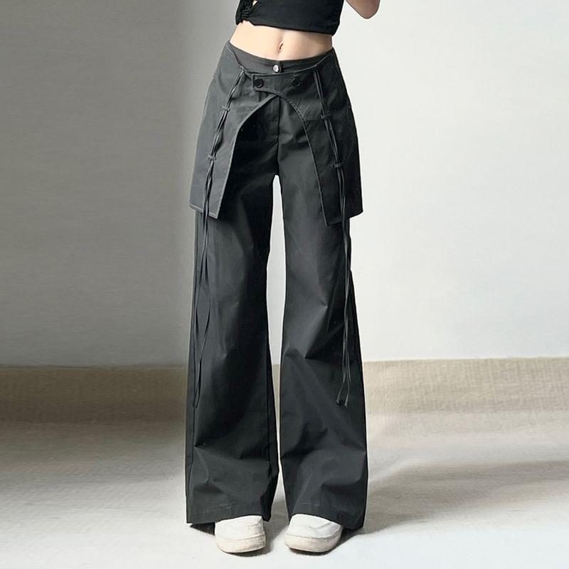 Mid Waist Plain Flared Cargo Pants Product Image