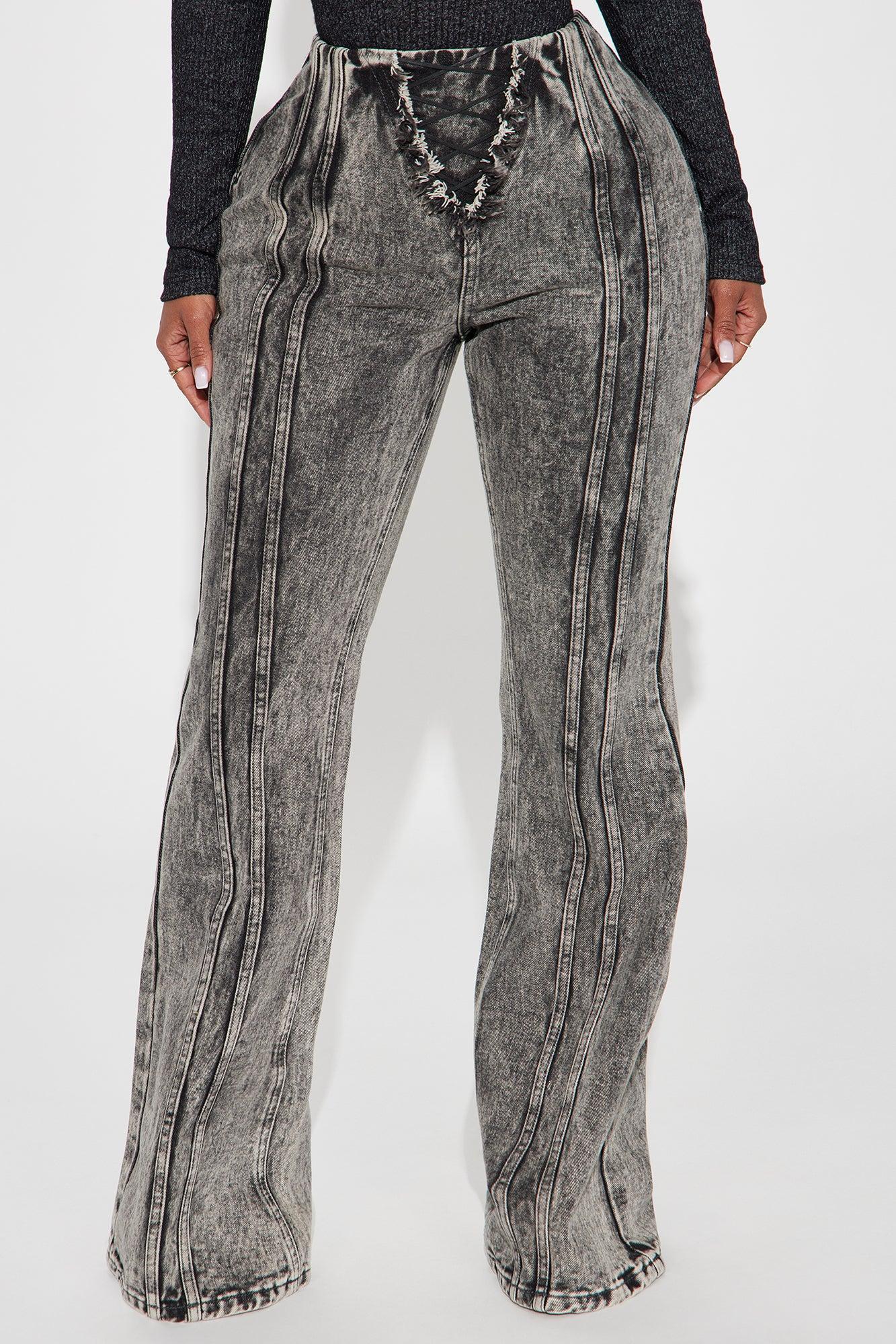 Step Out Tonight Non Stretch Flare Jeans - Acid Wash Grey Product Image