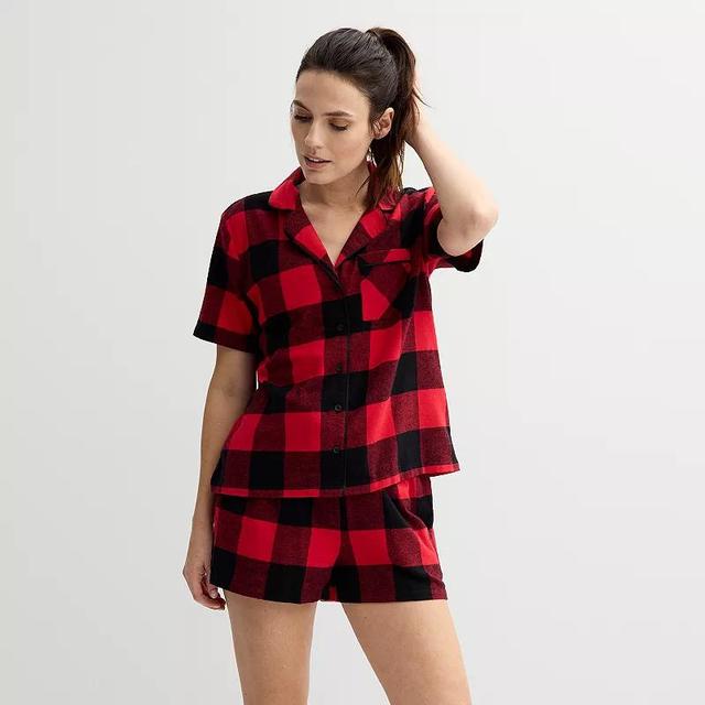 Womens Sonoma Goods For Life Short Sleeve Flannel Pajama Top & Pajama Shorts Set Product Image