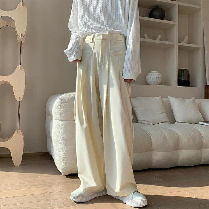 High Waist Plain Loose-Fit Wide-Leg Dress Pants Product Image