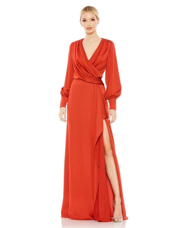 Womens Ieena Draped Bishop Sleeve Charmeuse Gown Product Image