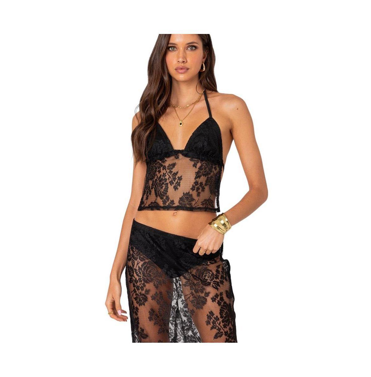 Women's Bess Open Back Sheer Lace Top Product Image