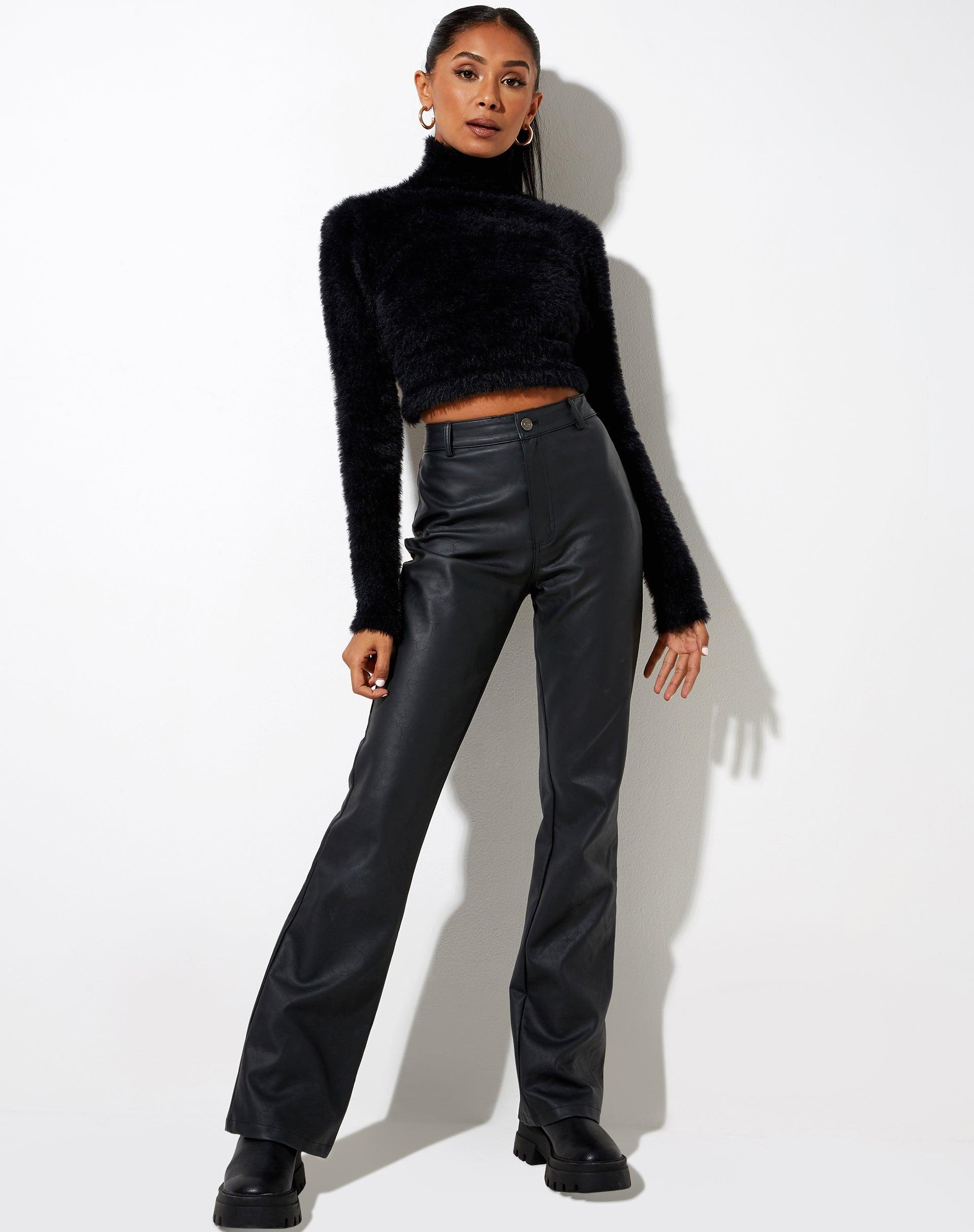 Qolia Crop Top in Furry Knit Black Product Image