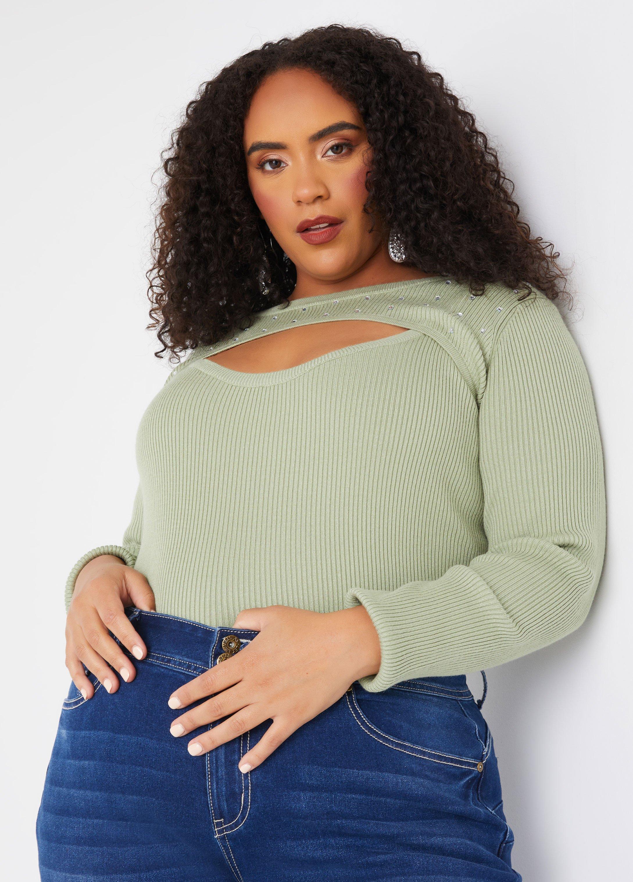 Plus Size Crystal Cutout Sweater Ashley Stewart Product Image