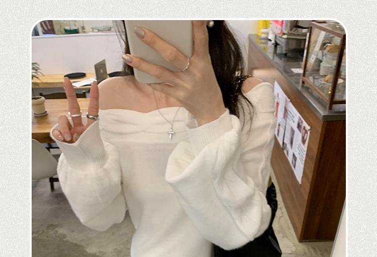 Off-Shoulder Cable Knit Sweater Product Image