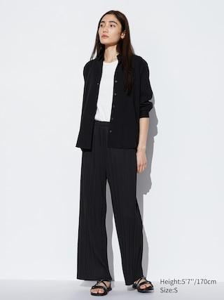 Womens Pleated Straight Pants Black XS UNIQLO US Product Image