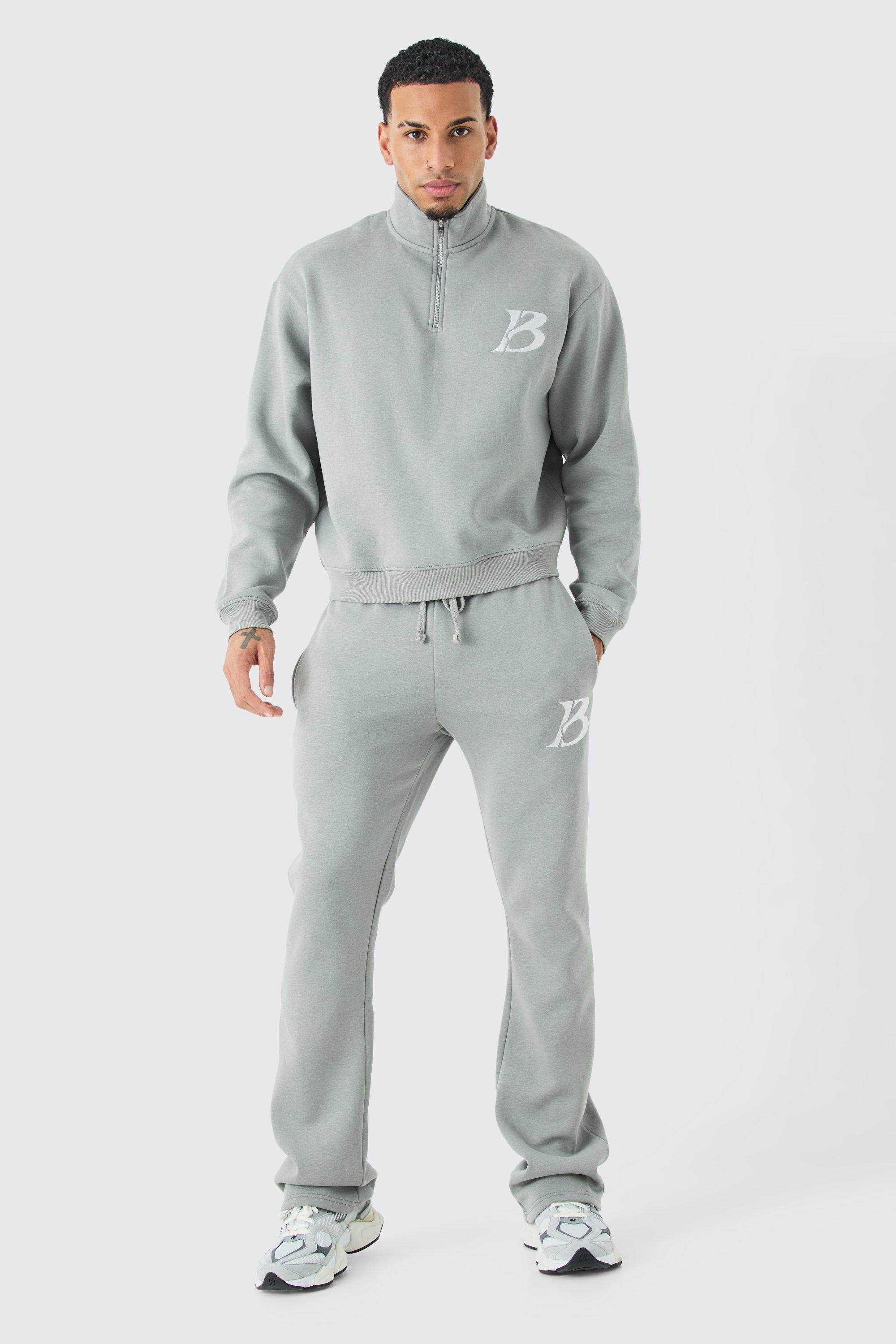 Oversized Boxy B 1/4 Zip Stacked Tracksuit | boohooMAN USA Product Image