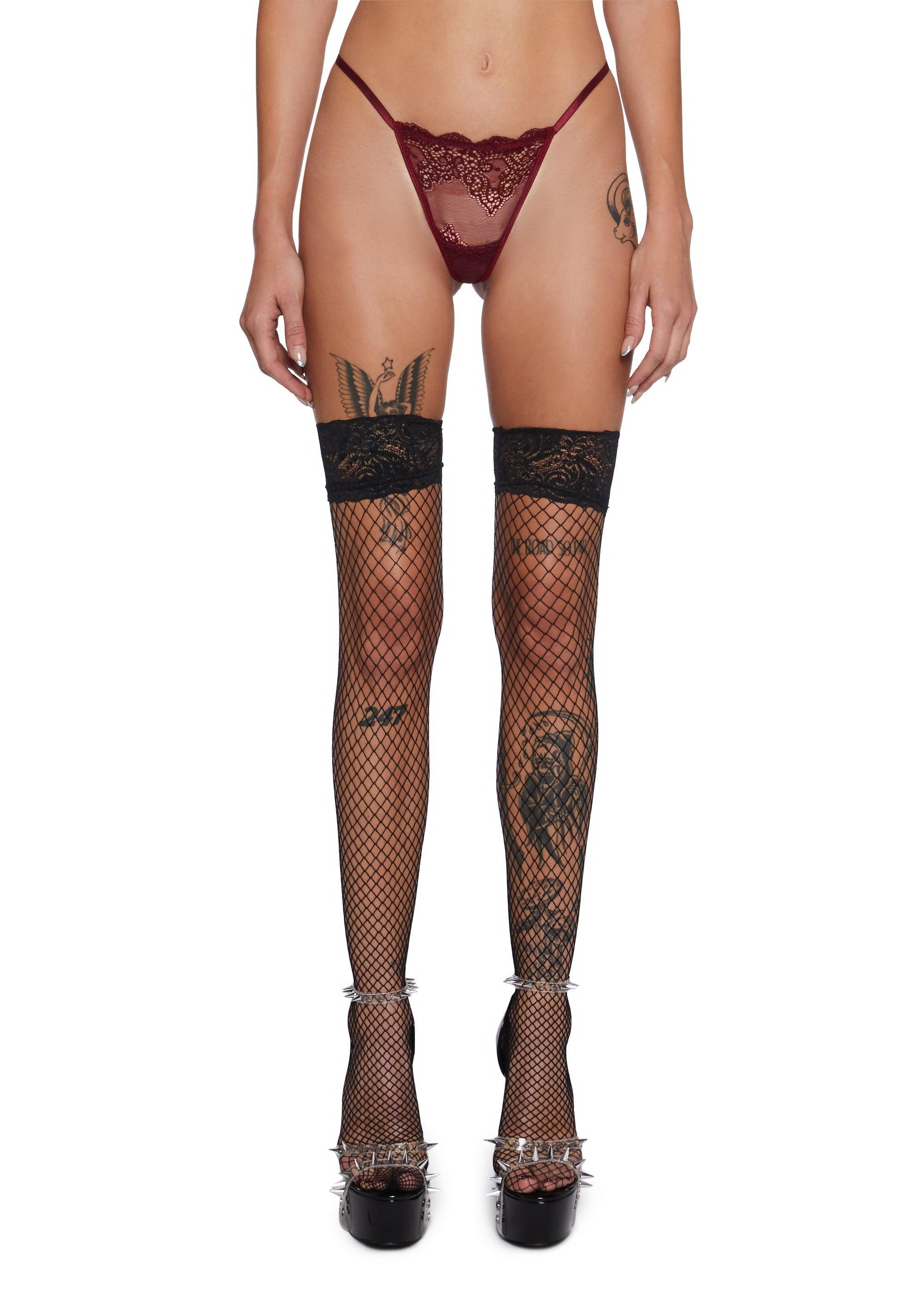 Widow High Waist Lace Thong Panty - Burgundy Product Image